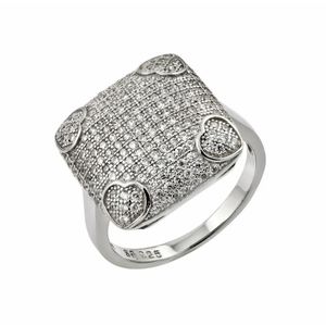 Silver 925 Clear Micro Pave CZ Heart Square Ring